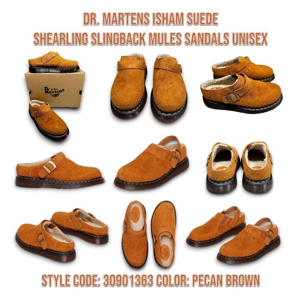 Dr Martens Isham Brown Shearling Slingback Mules Sandals Unisex US W 11 M 10 _A2